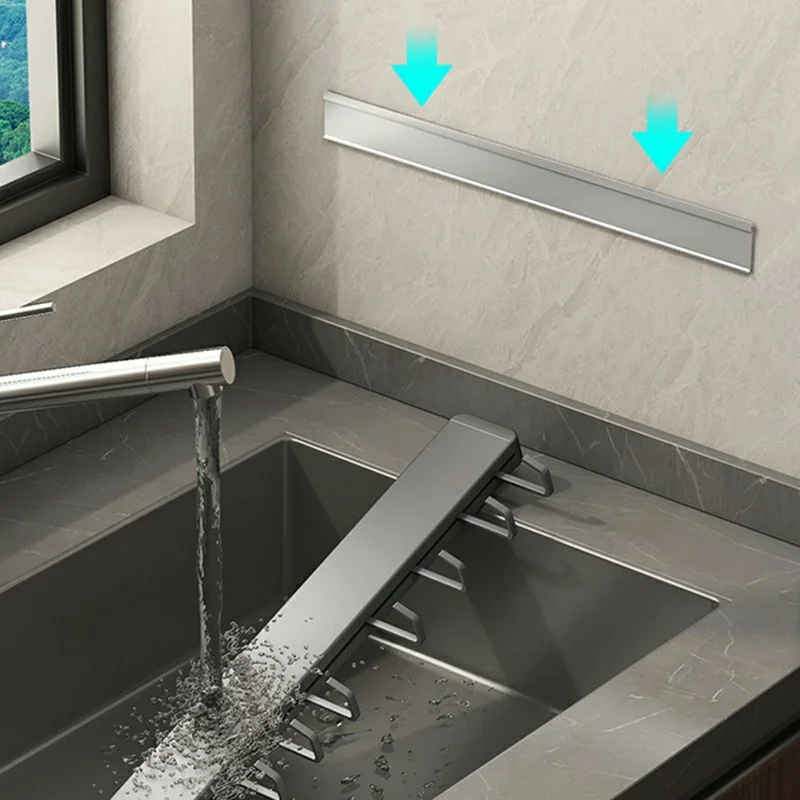 Colgador de cocina de aluminio de 30 cm con 6 ganchos, montado en pared, adhesivo, para espátulas, cucharas y toallas