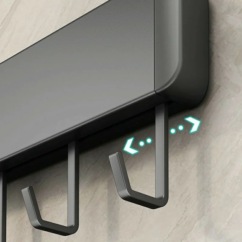 Colgador de cocina de aluminio de 30 cm con 6 ganchos, montado en pared, adhesivo, para espátulas, cucharas y toallas