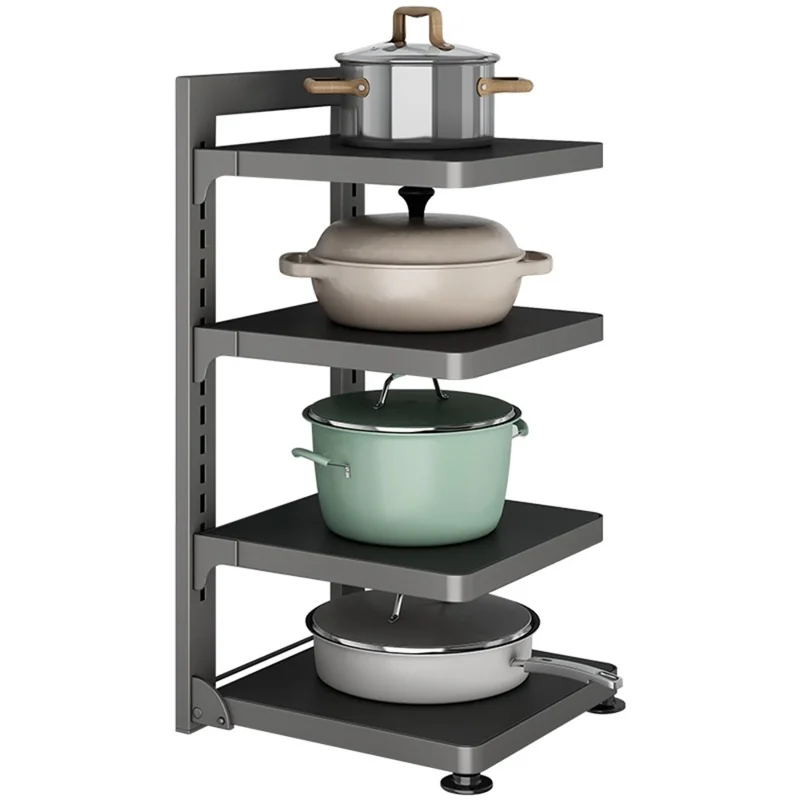 Scaffale Portapentole a 4 Ripiani in Acciaio al Carbonio Organizer Regolabile per Sotto il Lavello o Top Cucina - Grigio