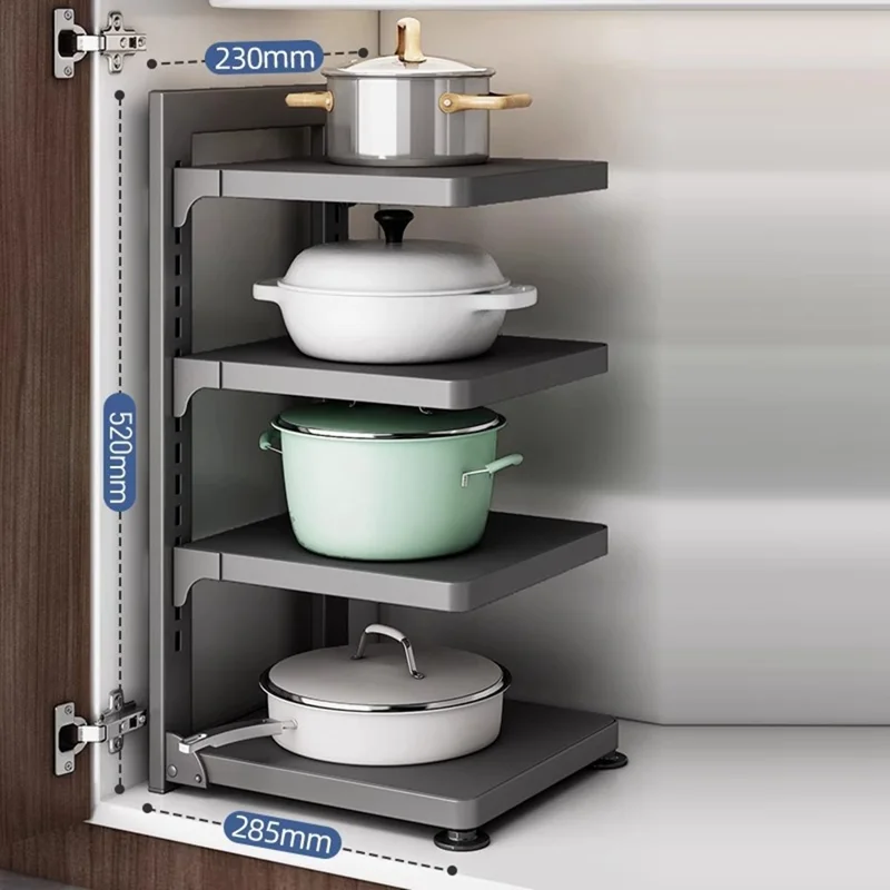 Scaffale Portapentole a 4 Ripiani in Acciaio al Carbonio Organizer Regolabile per Sotto il Lavello o Top Cucina - Grigio