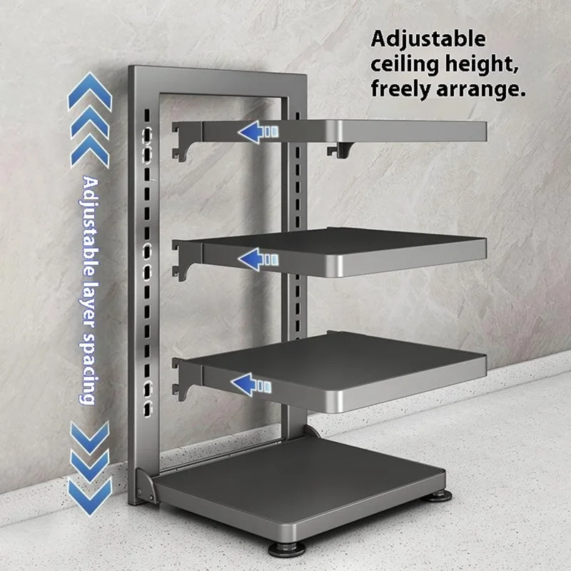 Scaffale Portapentole a 4 Ripiani in Acciaio al Carbonio Organizer Regolabile per Sotto il Lavello o Top Cucina - Grigio