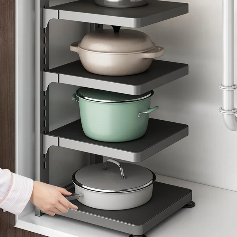 Scaffale Portapentole a 4 Ripiani in Acciaio al Carbonio Organizer Regolabile per Sotto il Lavello o Top Cucina - Grigio