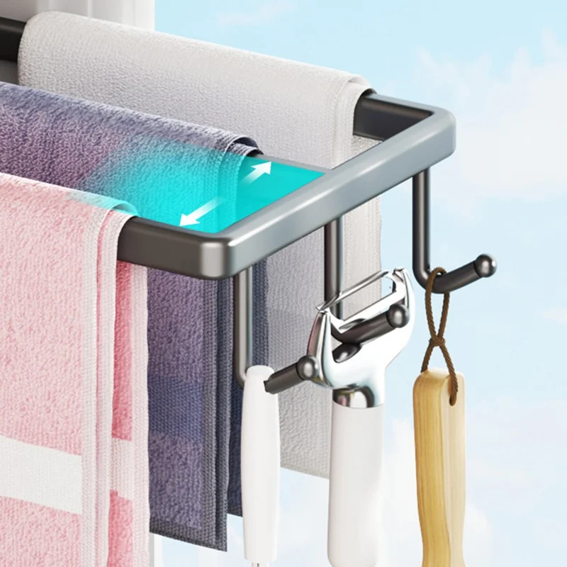 Kitchen Sink Organizer Sponge Holder Dish Cloth Hanger Carbon Steel Draining Rack with 3 Hooks - Grey / Countertop