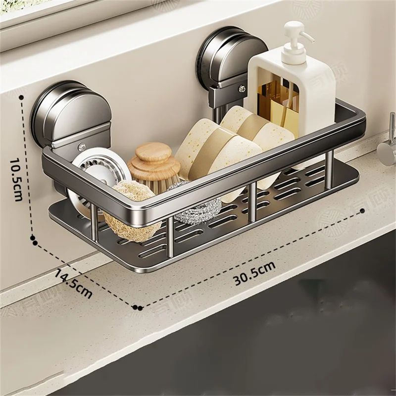 Kitchen Sink Organizer Suction Cup Space Aluminum Dish Sponge Holder Wall Mounted Draining Rack