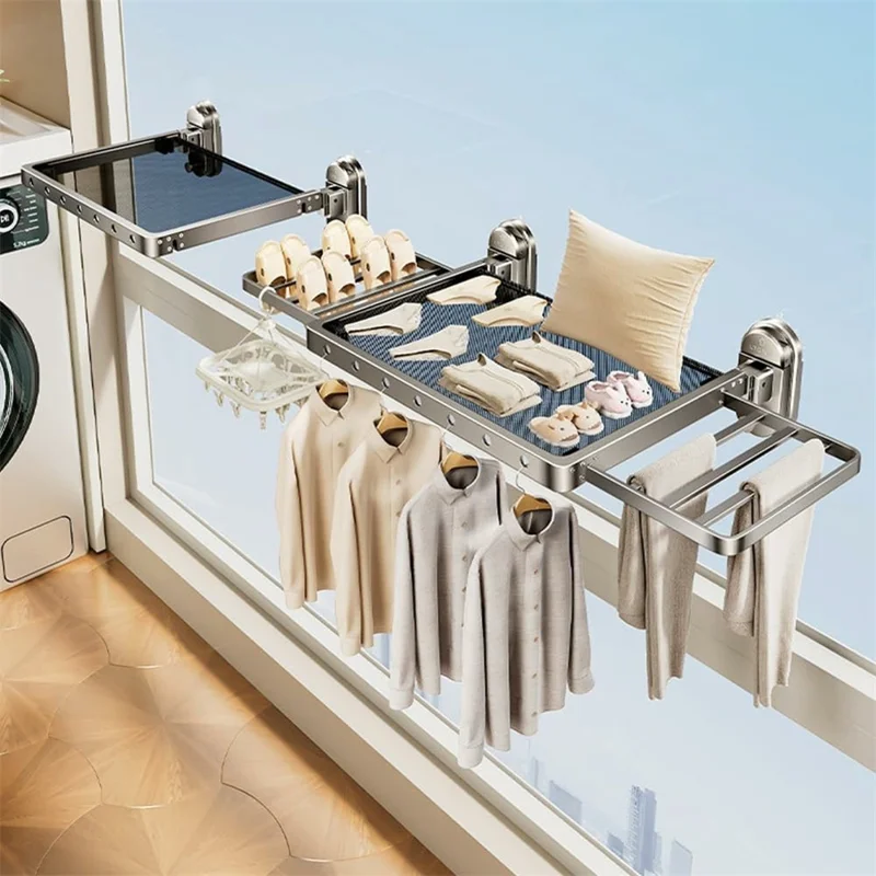 75cm Suction Cup Foldable Drying Net Carbon Steel Indoor Balcony Clothes Socks Drying Rack