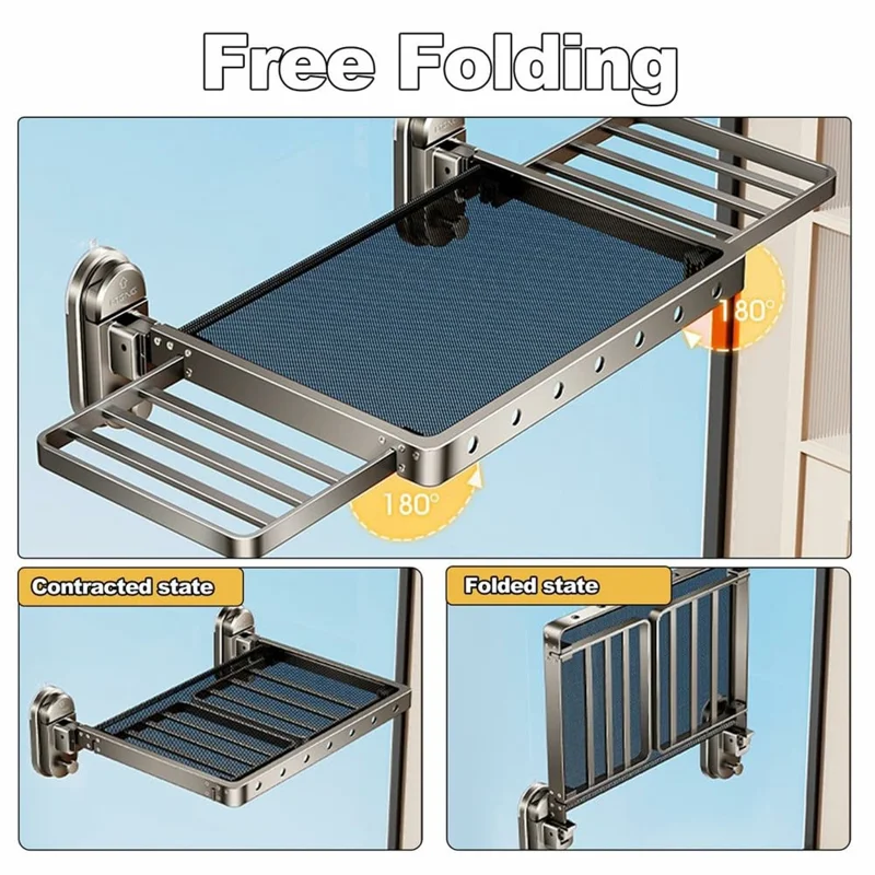 75cm Suction Cup Foldable Drying Net Carbon Steel Indoor Balcony Clothes Socks Drying Rack
