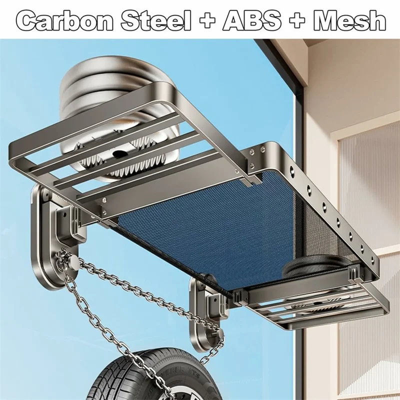 75cm Suction Cup Foldable Drying Net Carbon Steel Indoor Balcony Clothes Socks Drying Rack