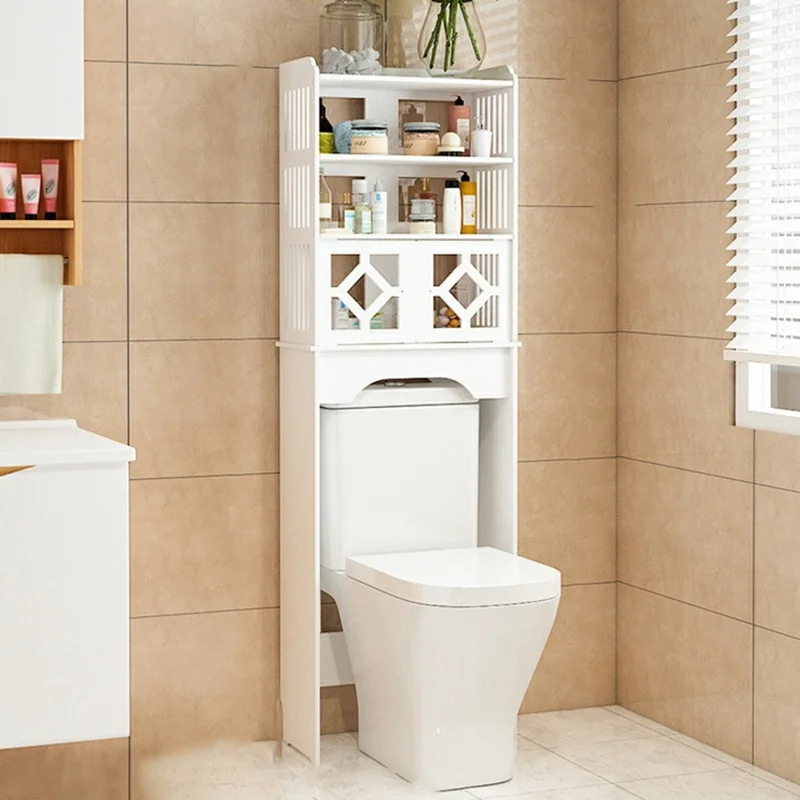 zw0074-XM-A09 Prateleira de Armazenamento sobre Vaso Sanitário em Madeira e Plástico para Organização de Artigos de Higiene e Produtos de Limpeza