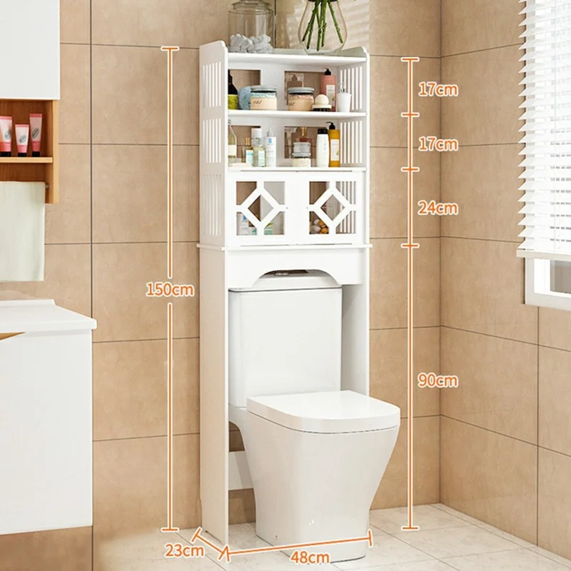 zw0074-XM-A09 Prateleira de Armazenamento sobre Vaso Sanitário em Madeira e Plástico para Organização de Artigos de Higiene e Produtos de Limpeza