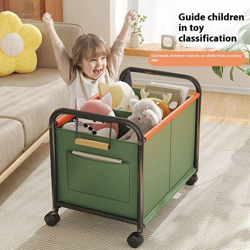 Size M Bedroom Living Room Oxford Cloth Storage Cart Toy Organizer Large Capacity Sorting Basket - Green