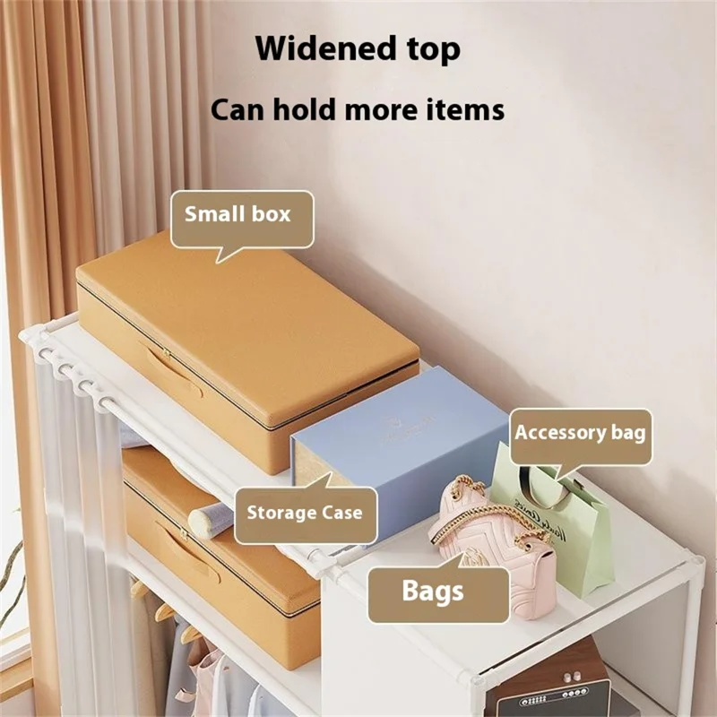 Steel Pipe + Non-woven Fabric Simple Wardrobe Clothes Storage Closet with Dustproof Curtain, Size M - White