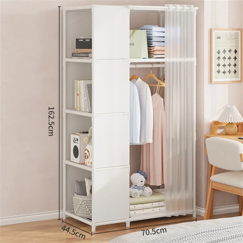 Steel Pipe + Non-woven Fabric Simple Wardrobe Clothes Storage Closet with Dustproof Curtain, Size M - White