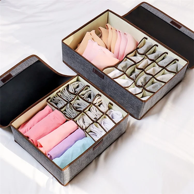 WEEKEIGHT TB-0753 Large Size 17 Grids Underwear Storage Box Bras Socks Moisture-proof Dust-proof Organizer Box - Khaki