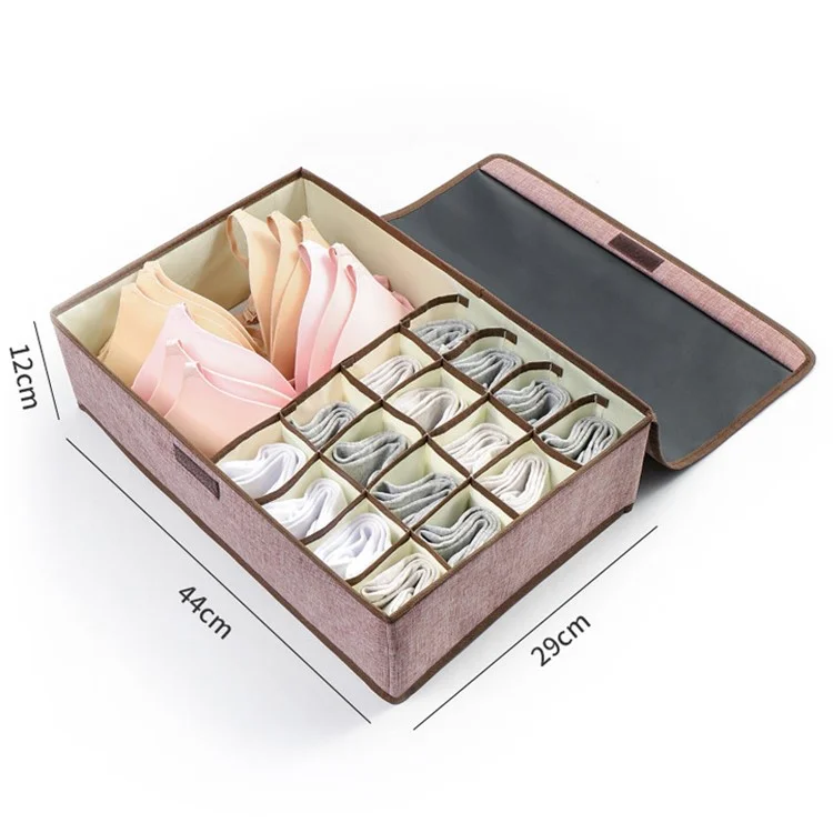 WEEKEIGHT TB-0753 Large Size 17 Grids Underwear Storage Box Bras Socks Moisture-proof Dust-proof Organizer Box - Khaki