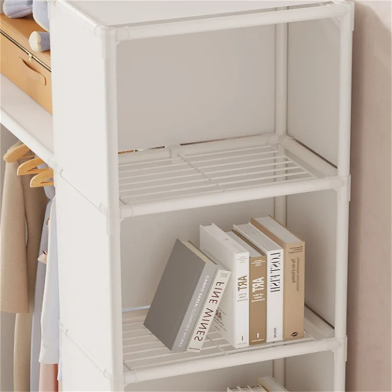 Steel Pipe + Non-woven Fabric Simple Wardrobe Clothes Storage Closet with Dustproof Curtain, Size L - White