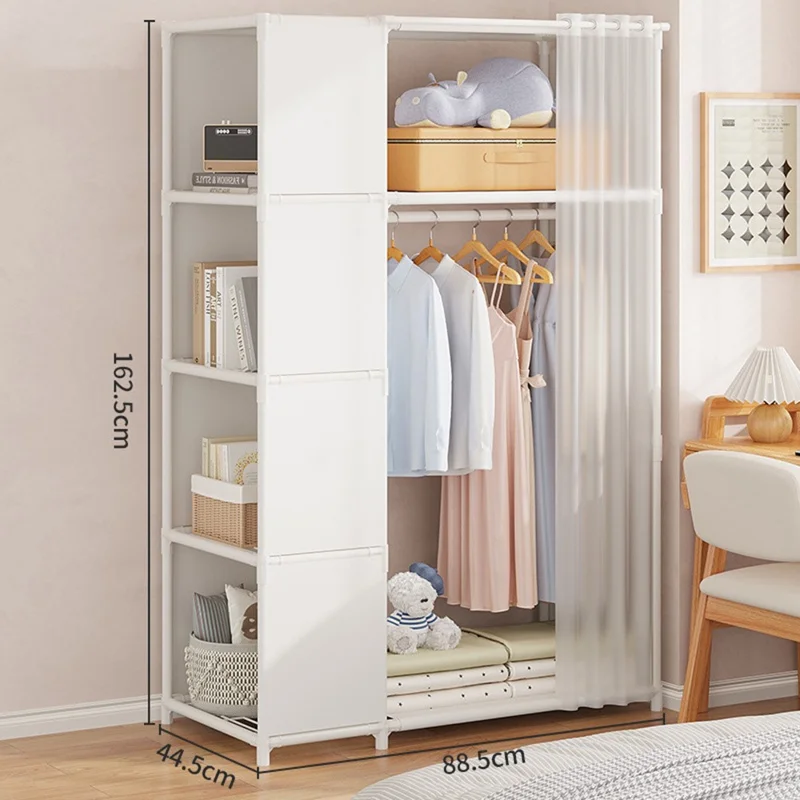 Steel Pipe + Non-woven Fabric Simple Wardrobe Clothes Storage Closet with Dustproof Curtain, Size L - White