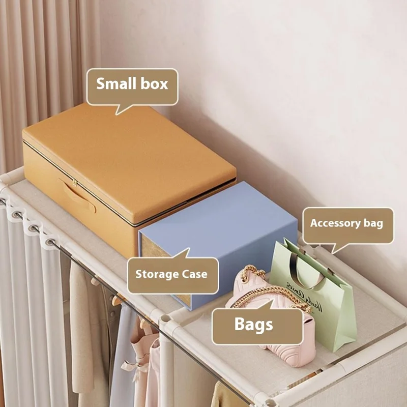 Easy Assembly Dustproof Curtain Double Row Wardrobe Clothes Storage Organizer with 3 Drawers - White