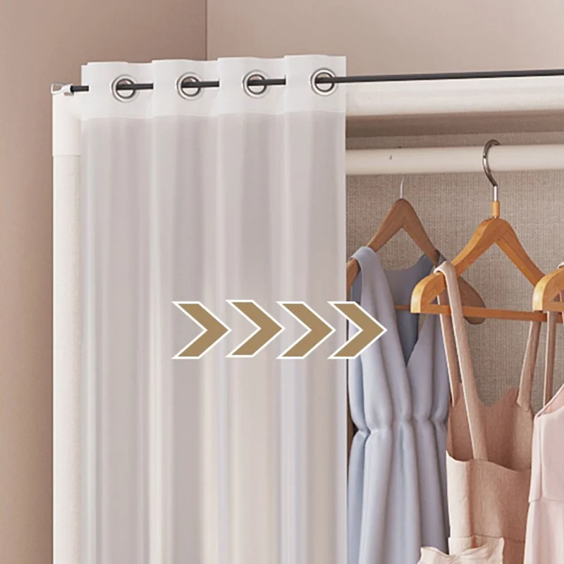 Easy Assembly Dustproof Curtain Double Row Wardrobe Clothes Storage Organizer with 3 Drawers - White