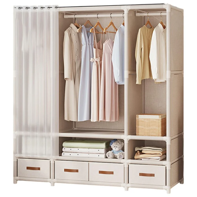 144 x 45 x 166,5 cm dammtät skåp för förvaring, monteringsklädrack, förvaringsorganizer, 3 rader 4 lådor - Vit