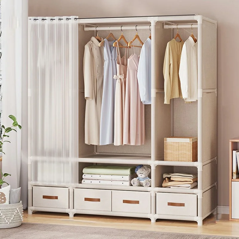 144 x 45 x 166,5 cm dammtät skåp för förvaring, monteringsklädrack, förvaringsorganizer, 3 rader 4 lådor - Vit