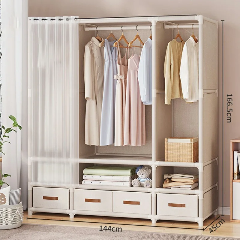 144 x 45 x 166,5 cm dammtät skåp för förvaring, monteringsklädrack, förvaringsorganizer, 3 rader 4 lådor - Vit