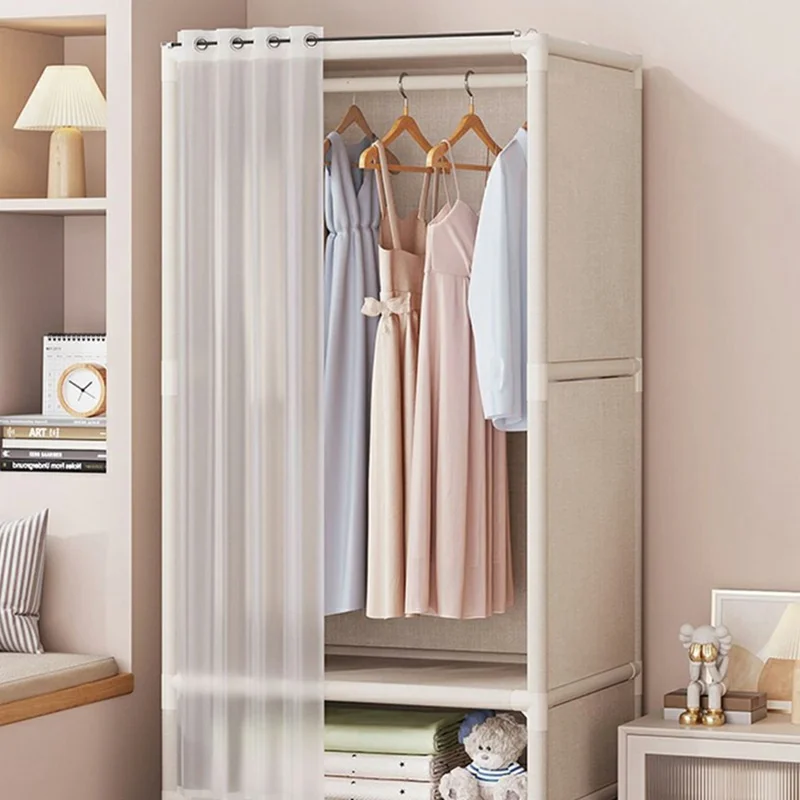 71 x 45 x 166.5cm Assembly Dustproof Wardrobe Storage Closet Organizer Rack, Single Row Two Drawers - White