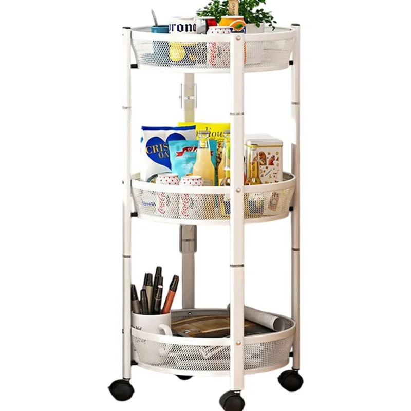 Folding Multi-Function Storage Cart Kitchen Organizer Stand 3-Tier Fruit Vegetable Basket Snack Rack - White