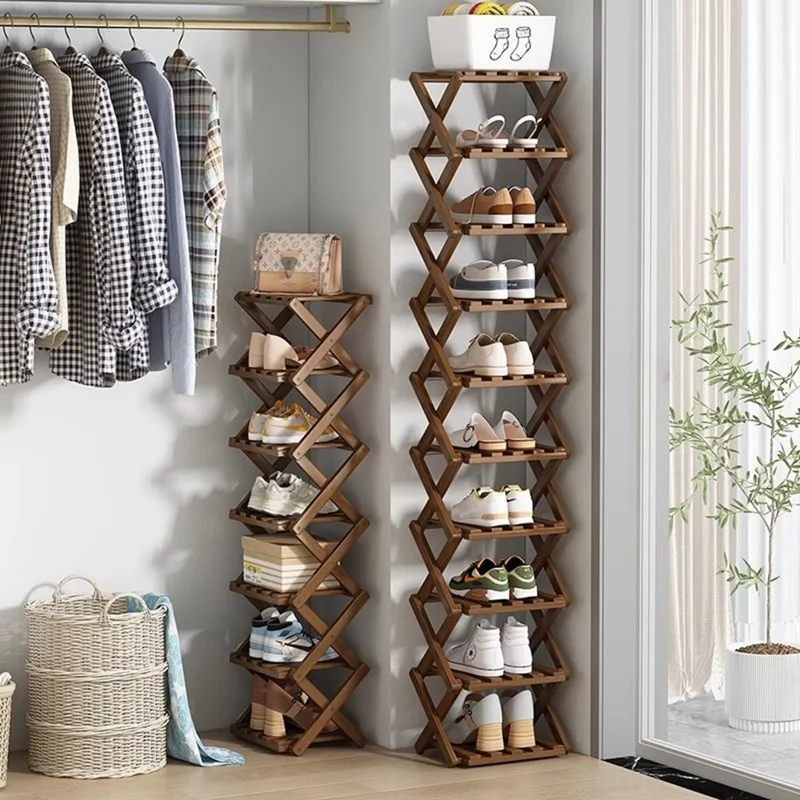 7-Tier Foldable Bamboo Shoe Rack No Installation Required Home Entryway Shoes Storage Organizer - Natural Color