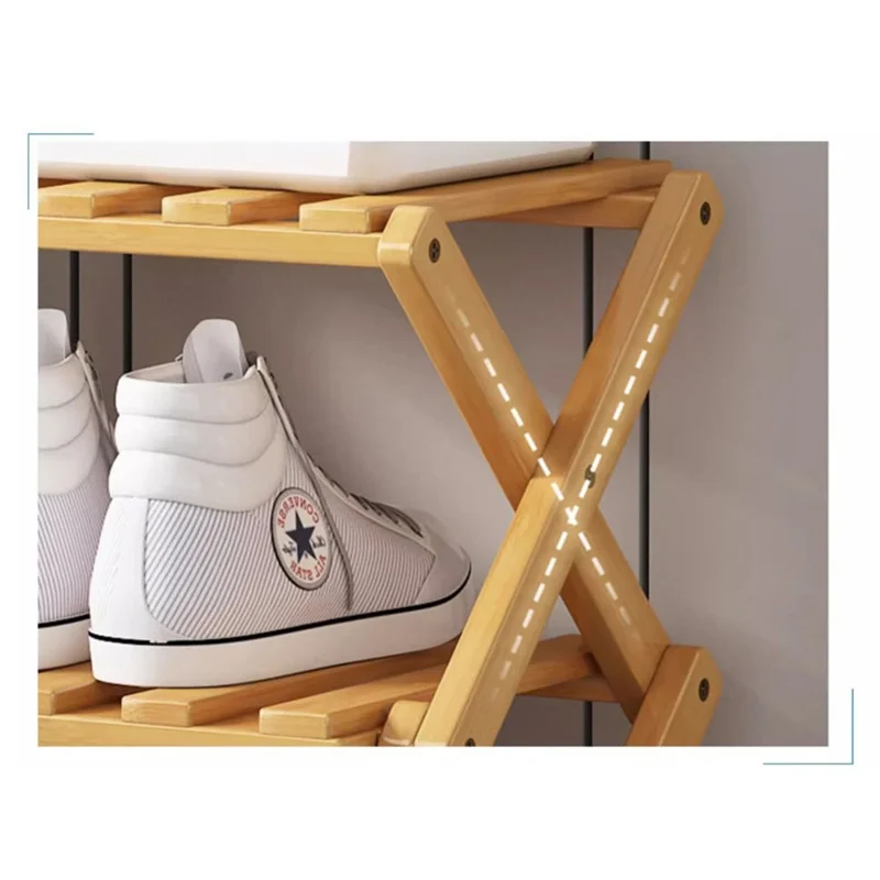 Étagère à chaussures pliable en bambou à 6 niveaux, sans installation requise, organisateur de rangement de chaussures pour l'entrée de la maison - Couleur naturelle