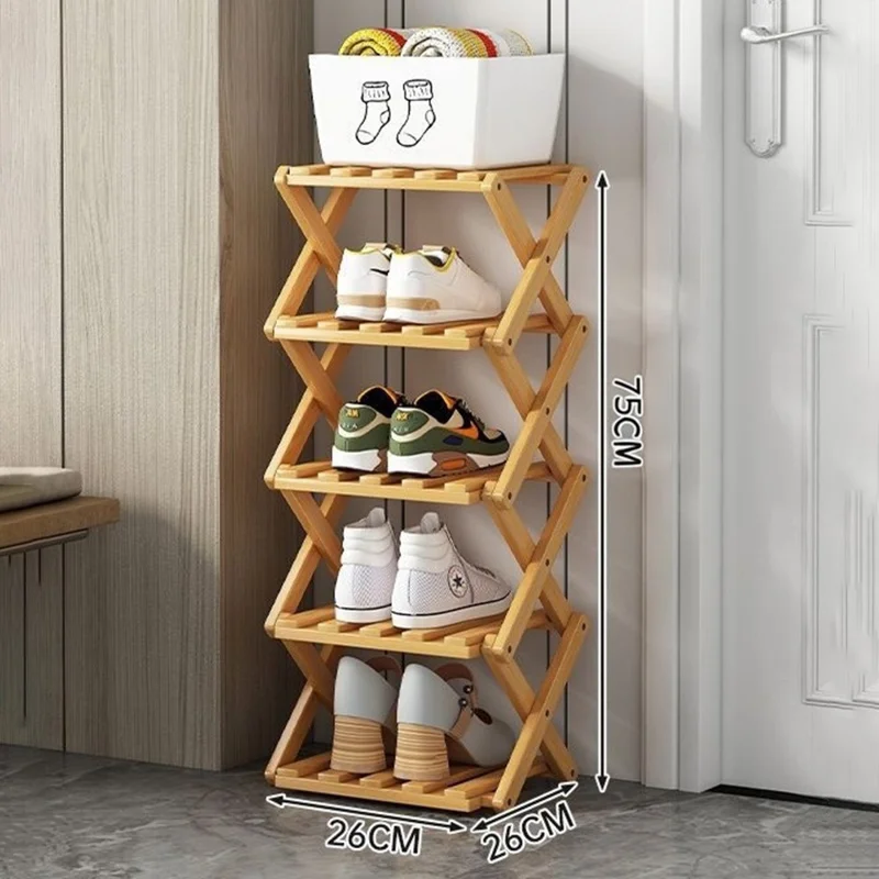 5-Tier Foldable Bamboo Shoe Rack No Installation Required Home Entryway Shoes Storage Organizer - Natural Color