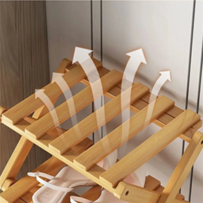 Étagère à Chaussures Pliable en Bambou à 4 Niveaux Sans Installation - Organisateur de Rangement pour Entrée, Couleur Naturelle