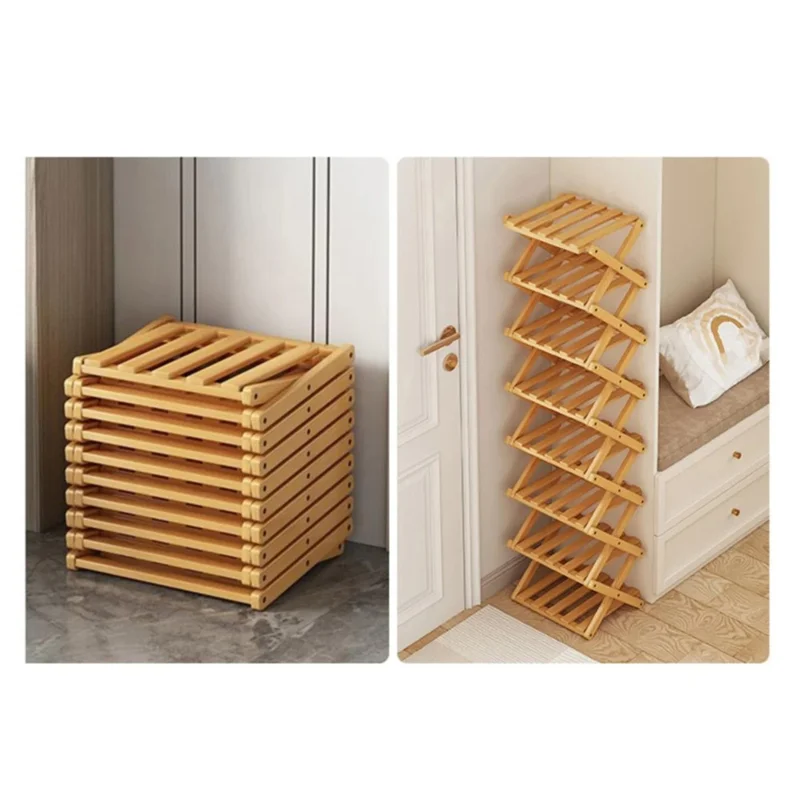 Étagère à Chaussures Pliable en Bambou à 4 Niveaux Sans Installation - Organisateur de Rangement pour Entrée, Couleur Naturelle