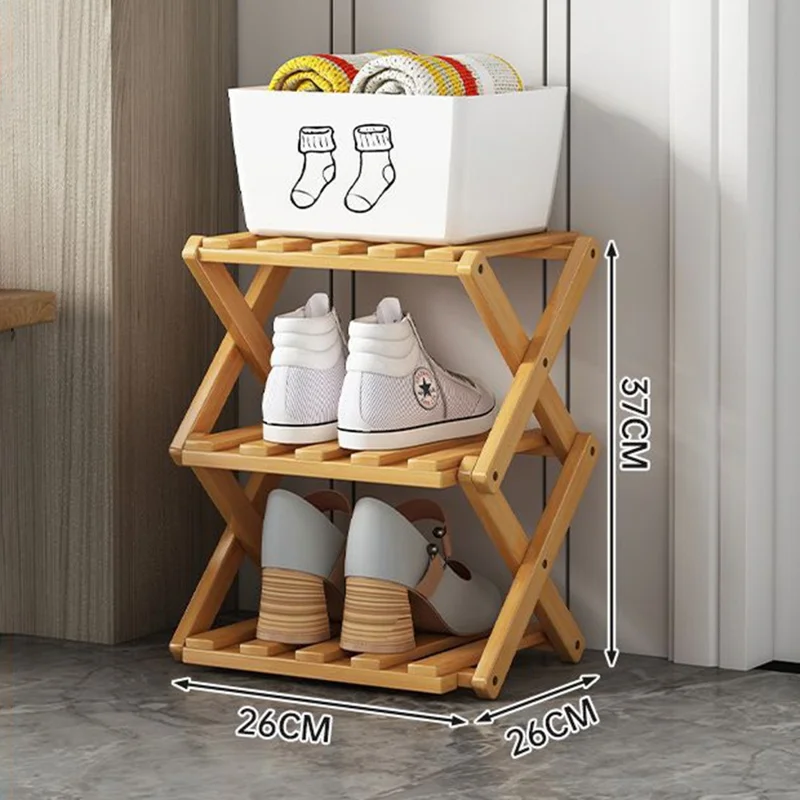 3-Tier Foldable Bamboo Shoe Rack No Installation Required Home Entryway Shoes Storage Organizer - Natural Color