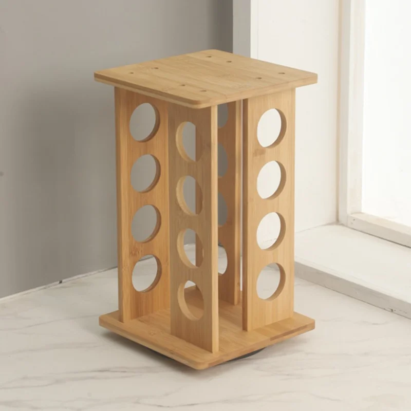 4-Tier Rotating Bamboo Spice Rack Kitchen Countertop Organizer Seasoning Bottles Storage Shelf