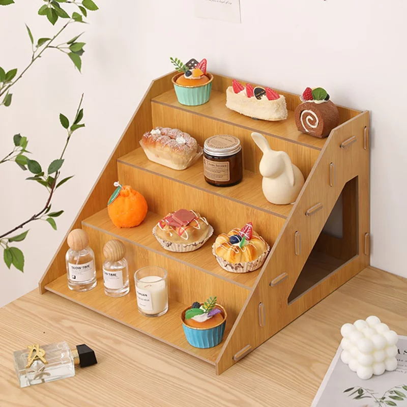 Wooden 4-Tier Display Shelf Cake Stand Flower Pot Plant Organizer Stair Shape Storage Rack