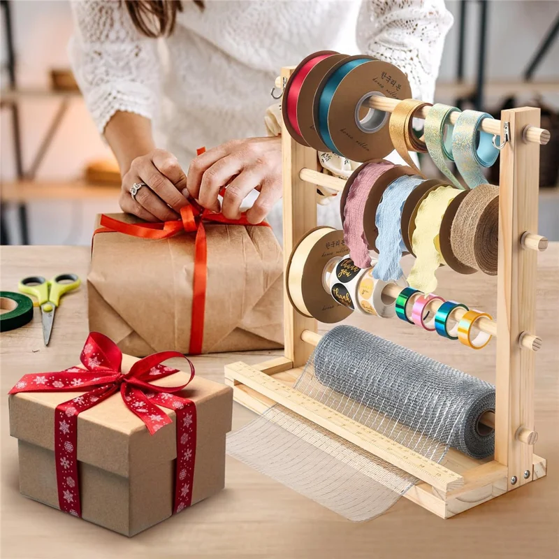 Présentoir à rubans en bois Organisateur de rubans satin Grosgrain Soie pour les boutiques de gâteaux, les fleuristes et les ateliers d'artisanat