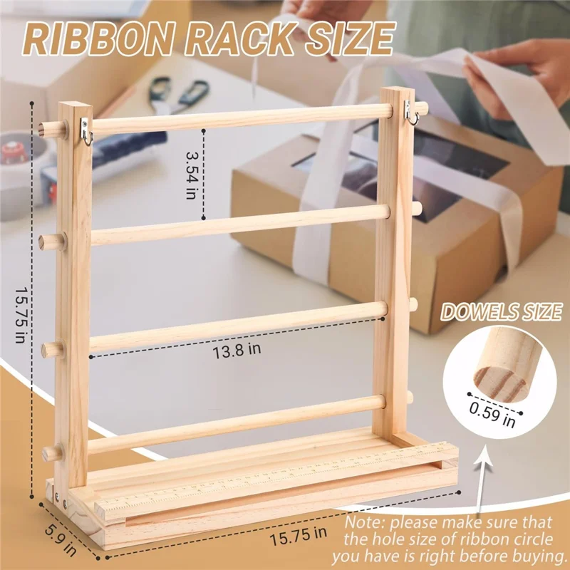 Présentoir à rubans en bois Organisateur de rubans satin Grosgrain Soie pour les boutiques de gâteaux, les fleuristes et les ateliers d'artisanat