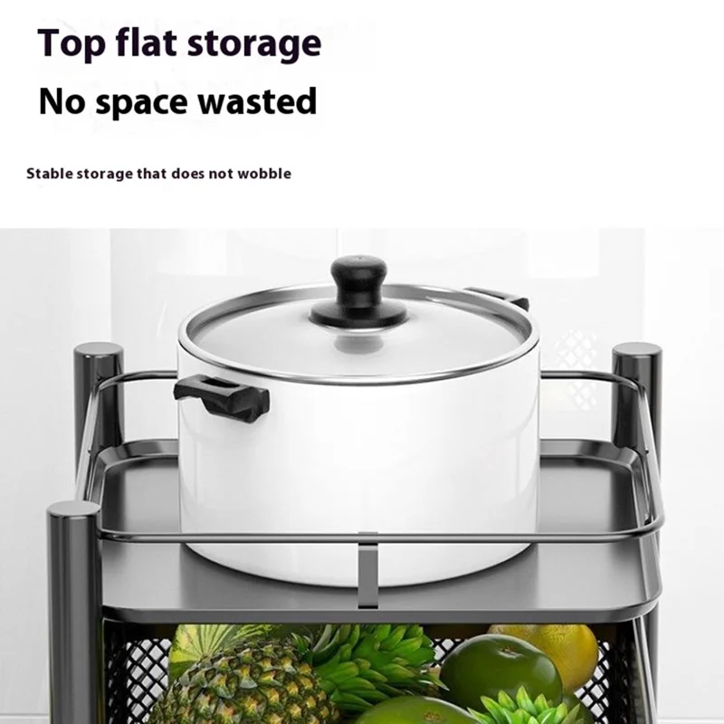 5-Tier Rotating Basket Home Storage Cart Carbon Steel Kitchen Fruits Vegetables Snacks Organizer - Black