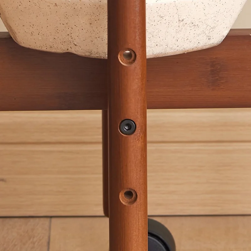 Size M Cross Shaped Plant Stand with Wheels Adjustable Height Bamboo Movable Flower Pot Holder Rack - Bamboo Color