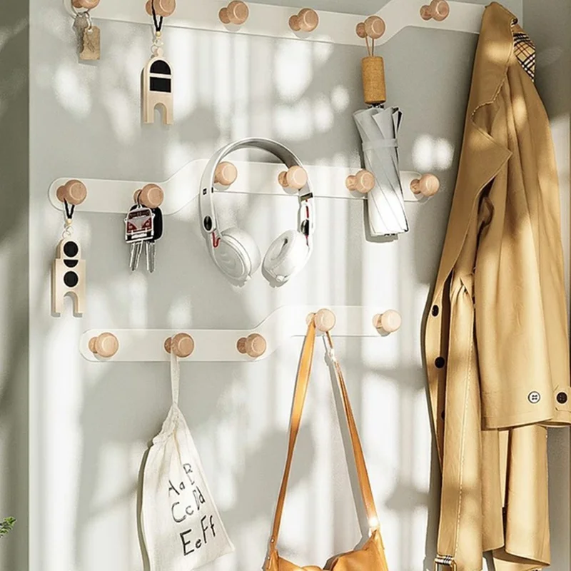 Porte-manteau mural créatif avec 5 crochets, sans perçage, pour entrée, porte de chambre, organisateur de rangement - Blanc