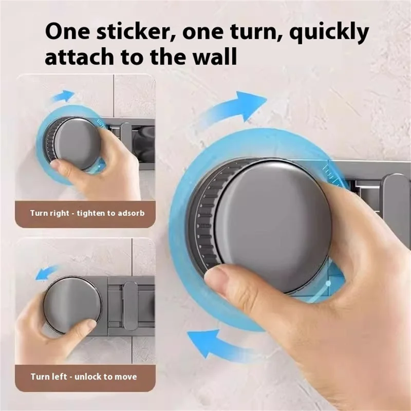 Bathroom Suction Cup Mop Holder with 2 Racks + 3 Hooks Wall Mounted No Drill Broom Holder Storage Tool Organizer
