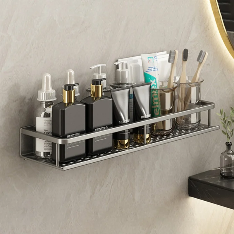 50cm Bathroom Storage Rack Wall Mounted Ventilated Draining Basket No Drill Organizer For Toiletries