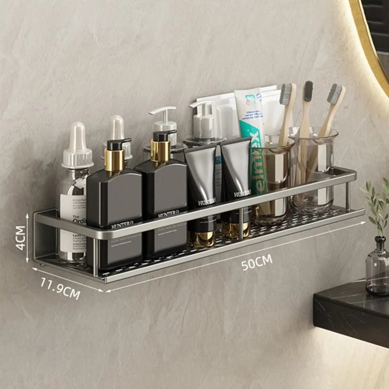 50cm Bathroom Storage Rack Wall Mounted Ventilated Draining Basket No Drill Organizer For Toiletries