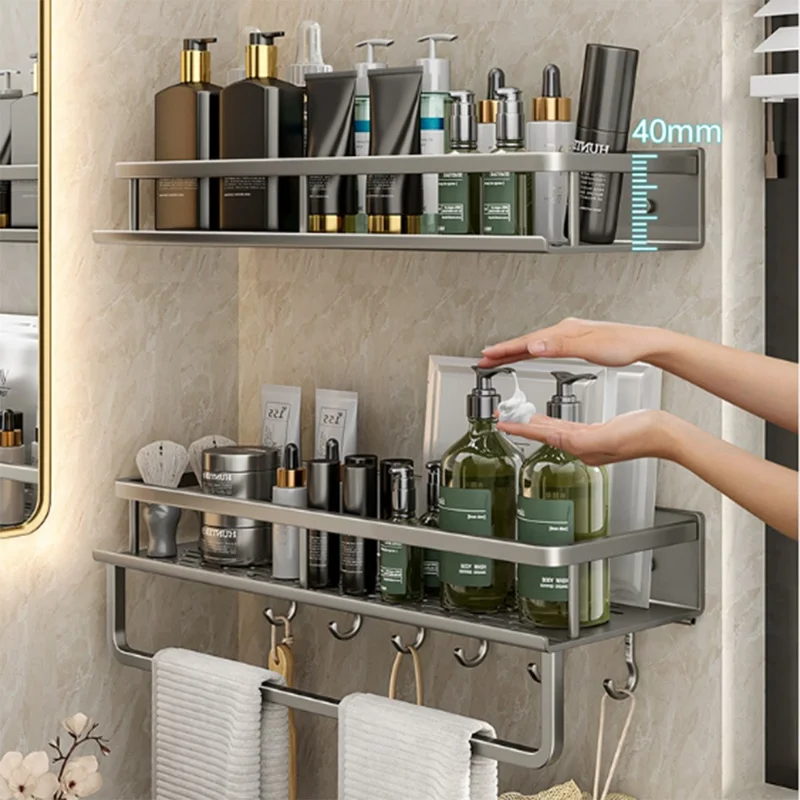50cm Bathroom Storage Rack Wall Mounted Ventilated Draining Basket No Drill Organizer For Toiletries
