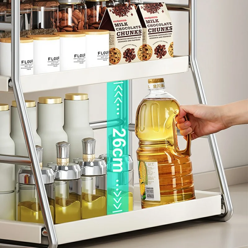 Kitchen Countertop Organizer 3-Tier 30cm Width Spice Rack Utensil Holder Knife Stand Multi-Function Storage Shelf