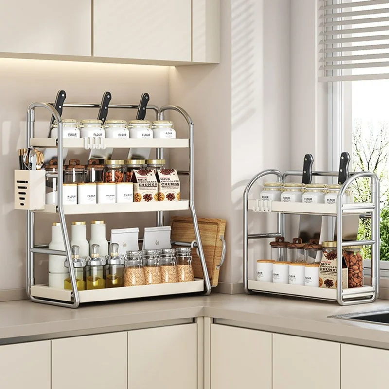 Kitchen Countertop Organizer with Chopstick Holder 3-Tier 30cm Width Spice Rack Utensil Holder Knife Stand Storage Shelf