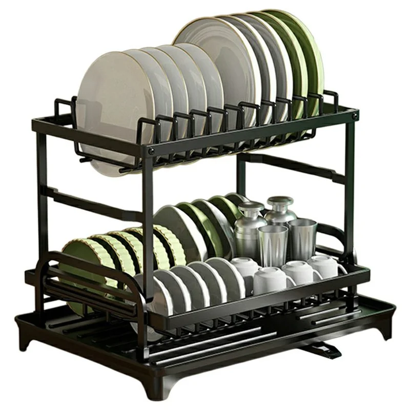Escurridor de cocina de 2 niveles de 40 cm de ancho - Estante organizador multifuncional para utensilios de cocina - Negro