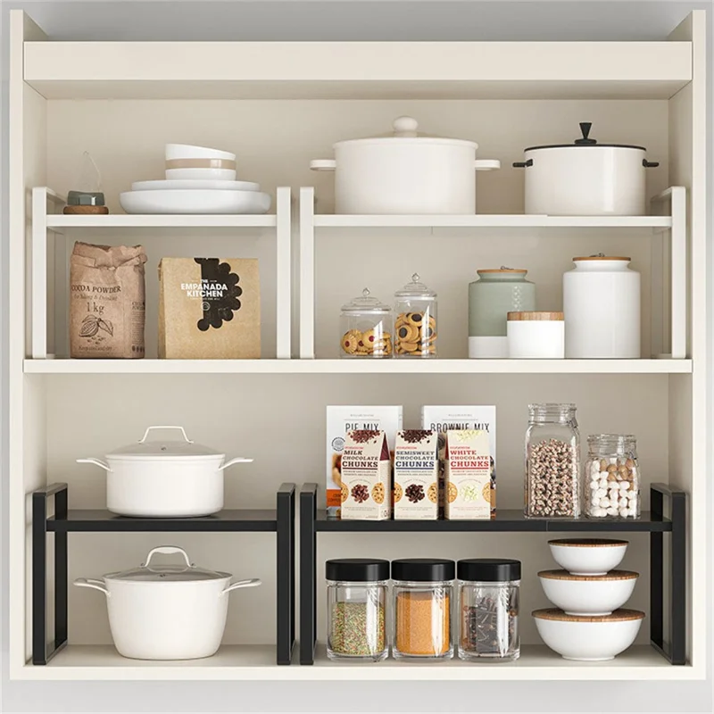Mensola Organizzatore Estensibile per Armadietti della Cucina 31 - 55 cm Scaffale Regolabile per Pentole Piatti Spezie, Altezza 25 cm - Nero