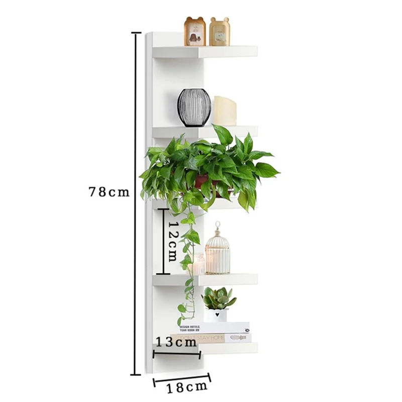 Étagère Murale Multi-Niveaux Sans Perçage à 5 Niveaux - Support de Rangement Flottant Organisateur de Décoration pour Salon et Chambre - Blanc