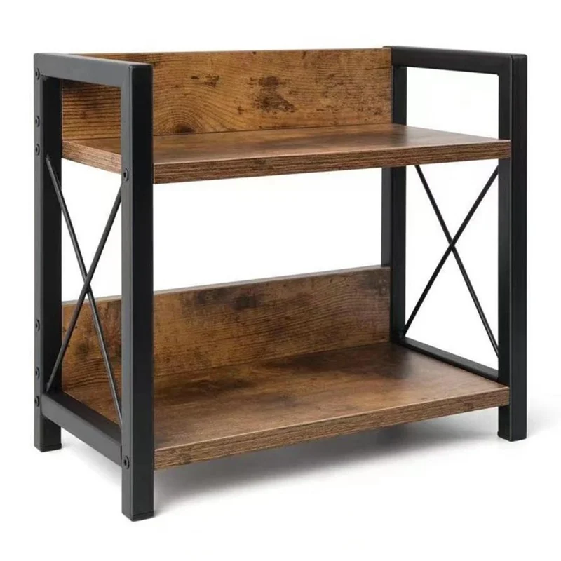 Étagère de rangement en bois de fer à 2 niveaux Organisateur pour comptoir de cuisine, vanité de salle de bain, épices et cosmétiques - Couleur charbon